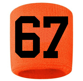 Number 67 Custom Orange w/ Black #'s Sweatband Wristband Embroidered Stitched