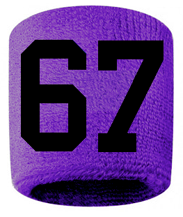 Number 67 Custom Purple w/ Black #'s Sweatband Wristband Embroidered Stitched
