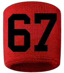 Number 67 Custom Red w/ Black #'s Sweatband Wristband Embroidered Stitched