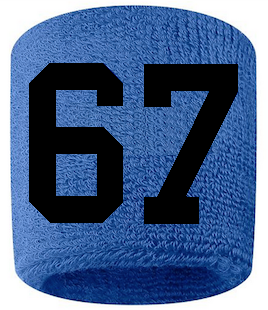 Number 67 Custom Royal Blue w/ Black #'s Sweatband Wristband Embroidered Stitched