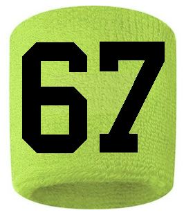 Number 67 Custom Volt Neon Lime Green w/ Black #'s Sweatband Wristband Embroidered Stitched