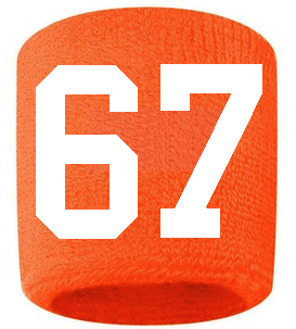 Number 67 Custom Orange w/ White #'s Sweatband Wristband Embroidered Stitched