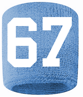 Number 67 Custom Light Blue w/ White #'s Sweatband Wristband Embroidered Stitched