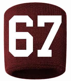 Number 67 Custom Maroon w/ White #'s Sweatband Wristband Embroidered Stitched