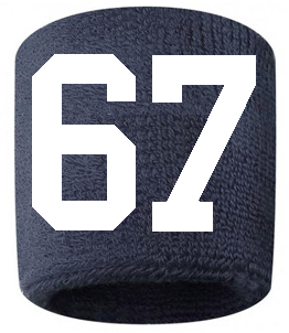 Number 67 Custom Navy Blue w/ White #'s Sweatband Wristband Embroidered Stitched