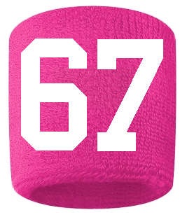 Number 67 Custom Hot Pink w/ White #'s Sweatband Wristband Embroidered Stitched