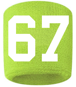 Number 67 Custom Volt Neon Lime Green w/ White #'s Sweatband Wristband Embroidered Stitched