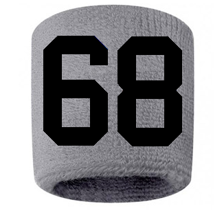 Number 68 Custom Gray w/ Black #'s Sweatband Wristband Embroidered Stitched