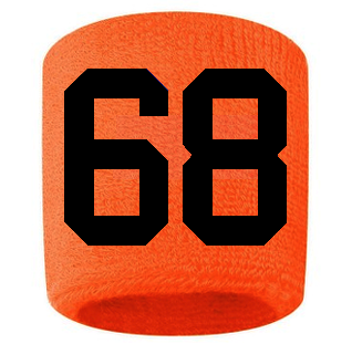 Number 68 Custom Orange w/ Black #'s Sweatband Wristband Embroidered Stitched