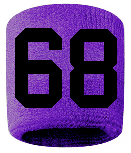 Number 68 Custom Purple w/ Black #'s Sweatband Wristband Embroidered Stitched