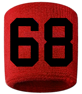 Number 68 Custom Red w/ Black #'s Sweatband Wristband Embroidered Stitched