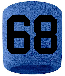 Number 68 Custom Royal Blue w/ Black #'s Sweatband Wristband Embroidered Stitched
