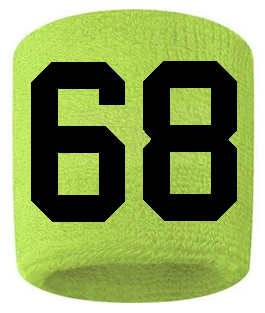 Number 68 Custom Volt Neon Lime Green w/ Black #'s Sweatband Wristband Embroidered Stitched