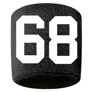 Number 68 Custom Black w/ White #'s Sweatband Wristband Embroidered Stitched