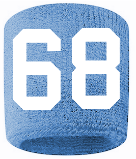 Number 68 Custom Light Blue w/ White #'s Sweatband Wristband Embroidered Stitched