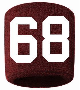 Number 68 Custom Maroon w/ White #'s Sweatband Wristband Embroidered Stitched
