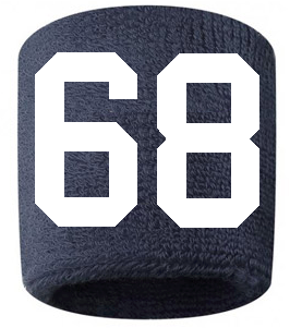 Number 68 Custom Navy Blue w/ White #'s Sweatband Wristband Embroidered Stitched