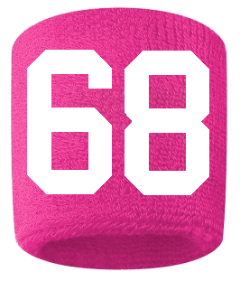 Number 68 Custom Hot Pink w/ White #'s Sweatband Wristband Embroidered Stitched