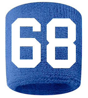 Number 68 Custom Royal Blue w/ White #'s Sweatband Wristband Embroidered Stitched