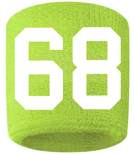 Number 68 Custom Volt Neon Lime Green w/ White #'s Sweatband Wristband Embroidered Stitched
