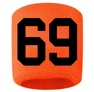 Number 69 Custom Orange w/ Black #'s Sweatband Wristband Embroidered Stitched