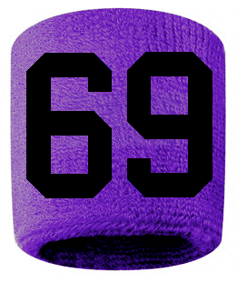 Number 69 Custom Purple w/ Black #'s Sweatband Wristband Embroidered Stitched - SportsJewelryProShop