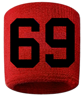 Number 69 Custom Red w/ Black #'s Sweatband Wristband Embroidered Stitched