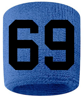 Number 69 Custom Royal Blue w/ Black #'s Sweatband Wristband Embroidered Stitched