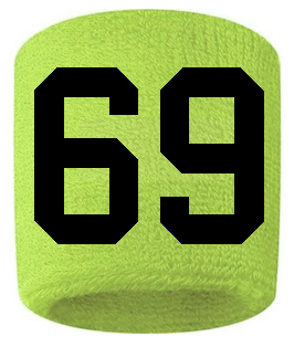 Number 69 Custom Volt Neon Lime Green w/ Black #'s Sweatband Wristband Embroidered Stitched