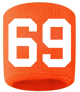 Number 69 Custom Orange w/ White #'s Sweatband Wristband Embroidered Stitched