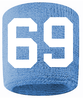 Number 69 Custom Light Blue w/ White #'s Sweatband Wristband Embroidered Stitched