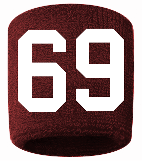 Number 69 Custom Maroon w/ White #'s Sweatband Wristband Embroidered Stitched