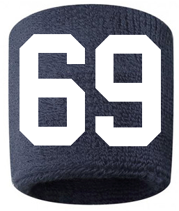 Number 69 Custom Navy Blue w/ White #'s Sweatband Wristband Embroidered Stitched