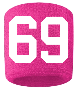 Number 69 Custom Hot Pink w/ White #'s Sweatband Wristband Embroidered Stitched