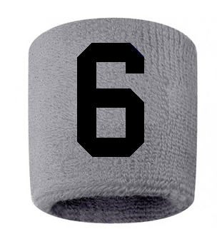 Number 6 Custom Gray w/ Black #'s Sweatband Wristband Embroidered Stitched