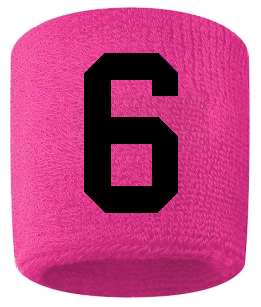 Number 6 Custom Hot Pink w/ Black #'s Sweatband Wristband Embroidered Stitched