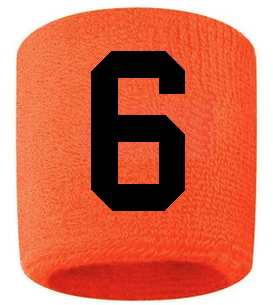 Number 6 Custom Orange w/ Black #'s Sweatband Wristband Embroidered Stitched