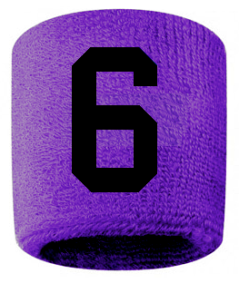 Number 6 Custom Purple w/ Black #'s Sweatband Wristband Embroidered Stitched
