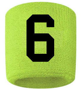 Number 6 Custom Volt Neon Lime Green w/ Black #'s Sweatband Wristband Embroidered Stitched