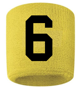 Number 6 Custom Yellow w/ Black #'s Sweatband Wristband Embroidered Stitched