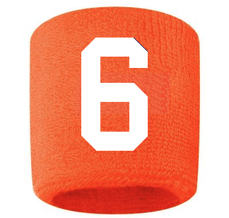 Number 6 Custom Orange w/ White #'s Sweatband Wristband Embroidered Stitched