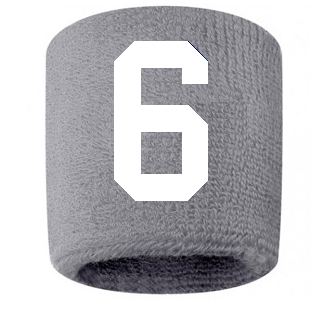 Number 6 Custom Gray w/ White #'s Sweatband Wristband Embroidered Stitched