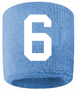 Number 6 Custom Light Blue w/ White #'s Sweatband Wristband Embroidered Stitched - SportsJewelryProShop