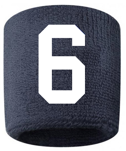 Number 6 Custom Navy Blue w/ White #'s Sweatband Wristband Embroidered Stitched