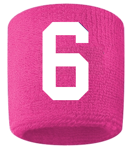 Number 6 Custom Hot Pink w/ White #'s Sweatband Wristband Embroidered Stitched - SportsJewelryProShop