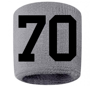 Number 70 Custom Gray w/ Black #'s Sweatband Wristband Embroidered Stitched