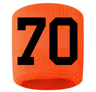 Number 70 Custom Orange w/ Black #'s Sweatband Wristband Embroidered Stitched