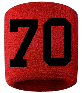 Number 70 Custom Red w/ Black #'s Sweatband Wristband Embroidered Stitched