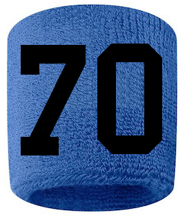 Number 70 Custom Royal Blue w/ Black #'s Sweatband Wristband Embroidered Stitched