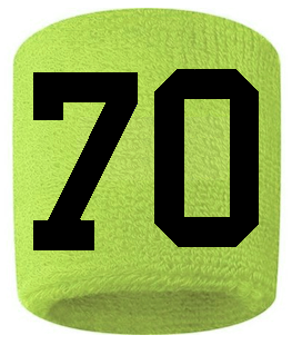Number 70 Custom Volt Neon Lime Green w/ Black #'s Sweatband Wristband Embroidered Stitched